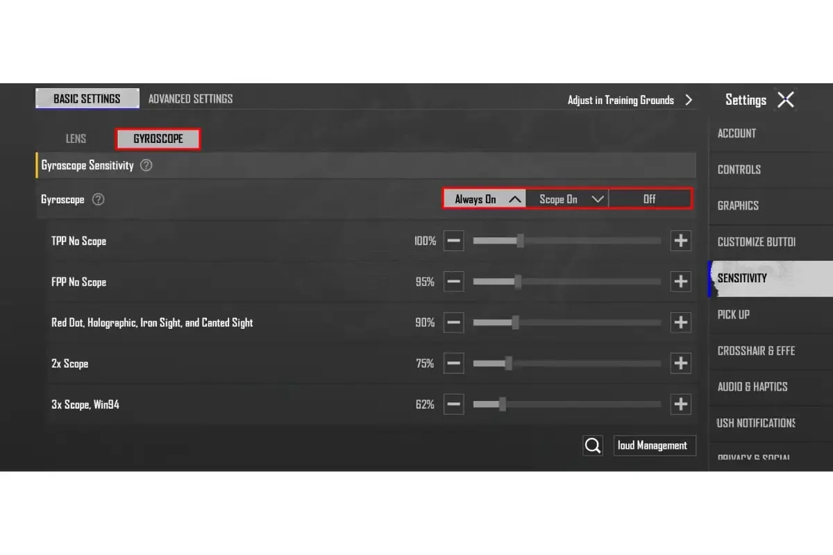 تنظیمات ژیروسکوپ پابجی موبایل جدید